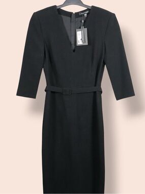 Judith & Charles Black Belted Midi Dress Size 4 NWT Career Elegant Minimalist